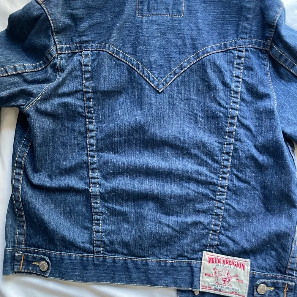 True Religion Denim Jacket in Medium Blue with Red Label